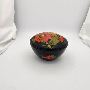 Hand-Painted Russian Floral Wooden Trinket Box With Lid